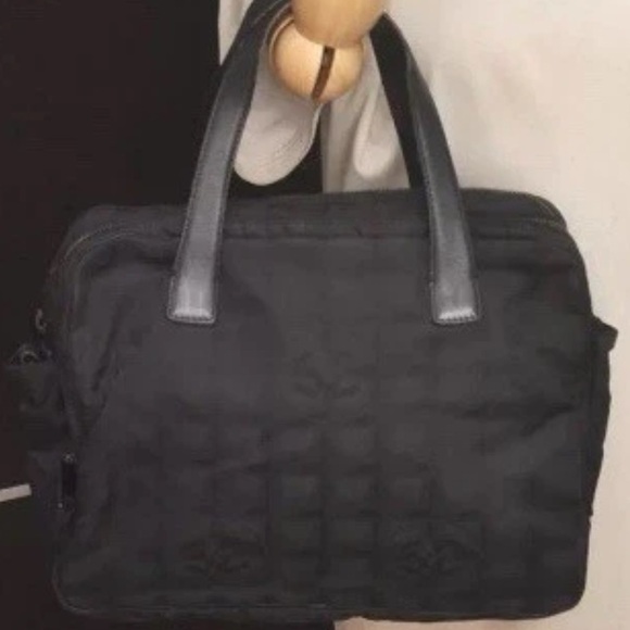 CHANEL Authentic  TravelLine 2Way Hand Bag Nylon Leather Black w/ COA - Picture 9 of 10